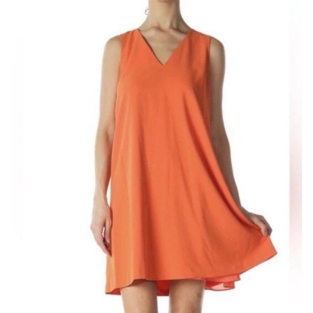 Alice + Olivia Orange Silk V Neck Swing Mini Dress Women’s Small